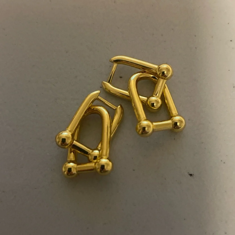 Ulink Gold Plated Sterling Earrings. Gold double link. Trending Earrings - Picture 1 of 1